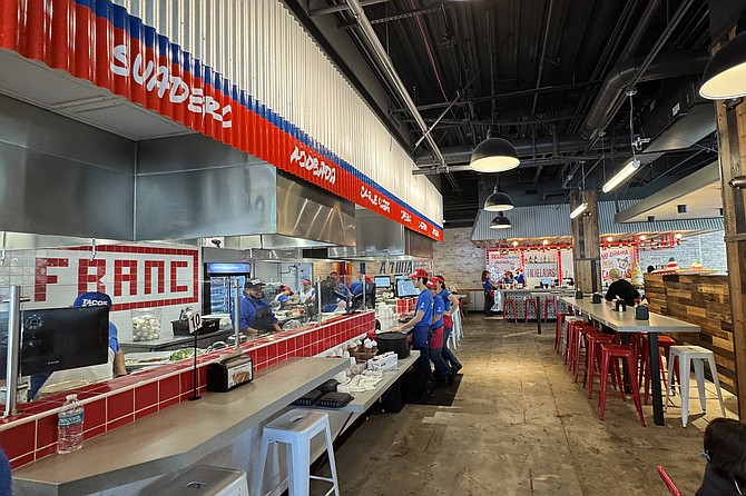 A fully-staffed street taco shop at the mall