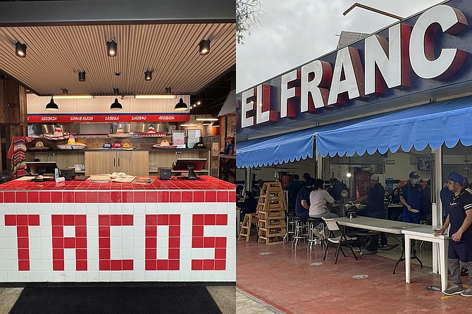 Tacos El Franc in National City (left) and Zona Rio (right)