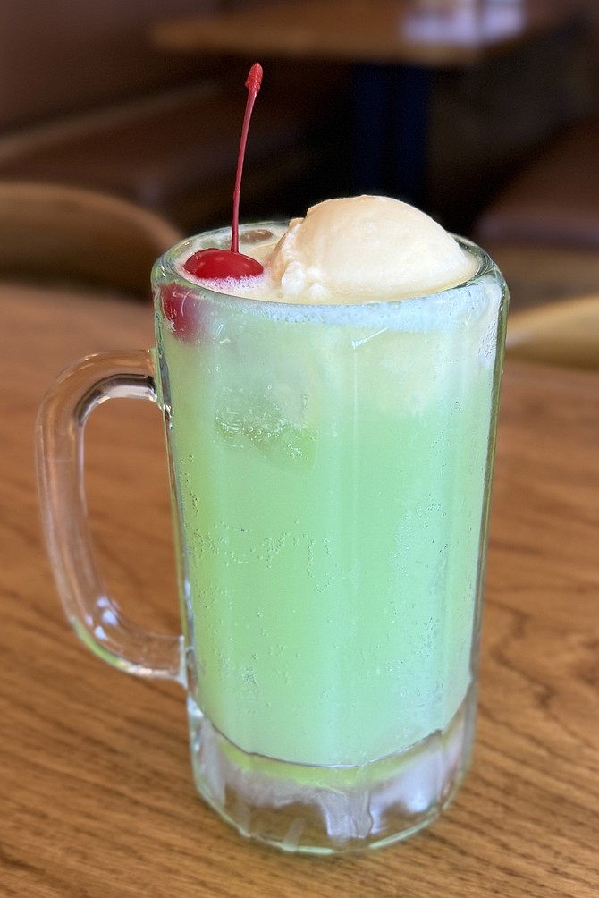 A melon cream soda: melon soda with a scoop of ice cream