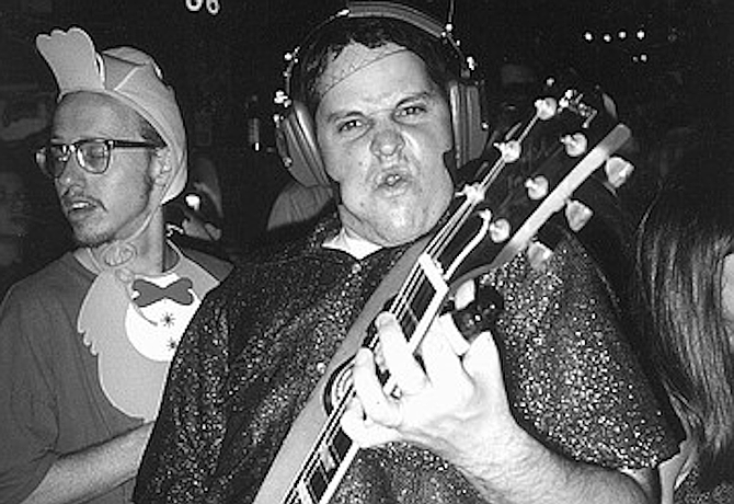 Devon Goldberg of Creedle dressed as John Reis, Rocket From the Crypt party, Halloween, Spirit Club, 1994