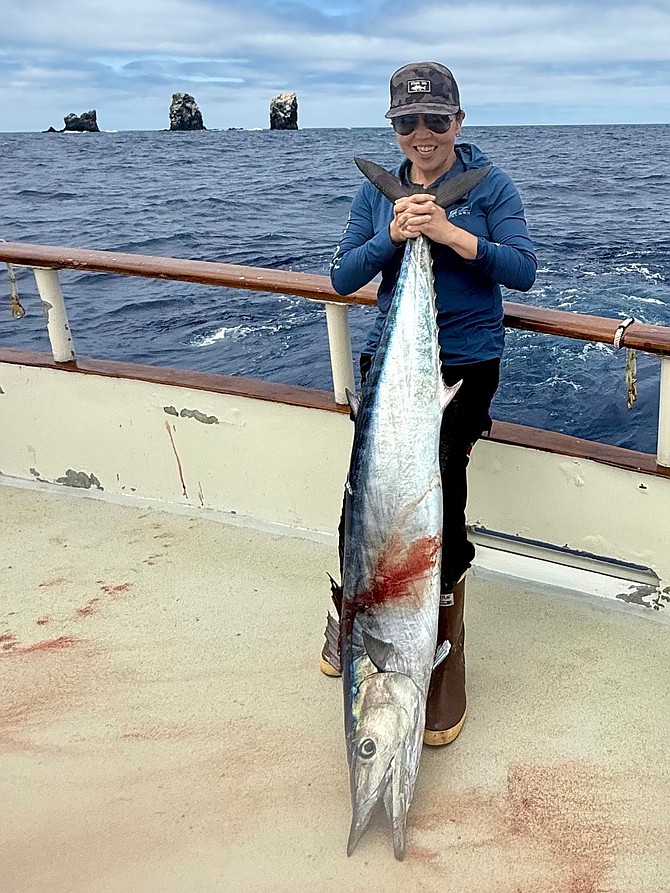 A large wahoo taken aboard the American Angler at Alijos Rocks, 542-miles south of Point Loma.