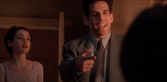 Ben Stiller channelling Daniel Day-Lewis in Reality Bites before taking Winona Ryder on the date where they will hear Big Mountain's cover of Frampton's "Baby I Love Your Way."