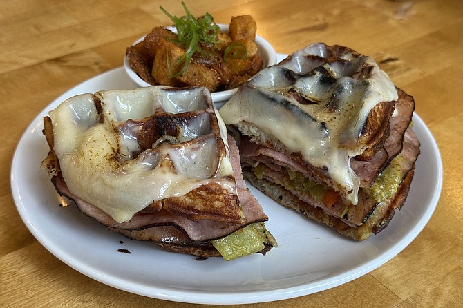 The "croque maiden" served on buttermilk waffles