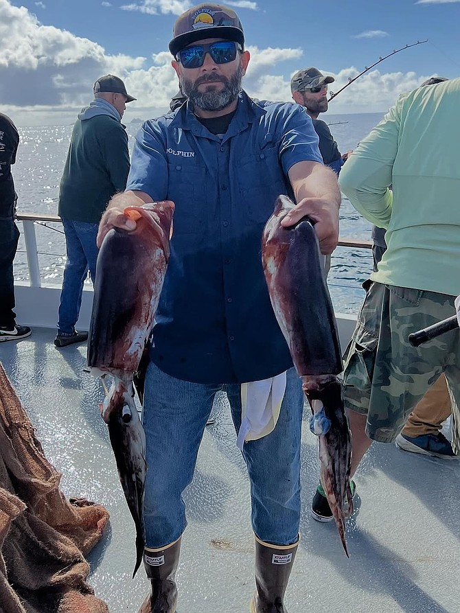 A pair of Humboldt squid caught last Wednesday on the Dolphin’s morning run