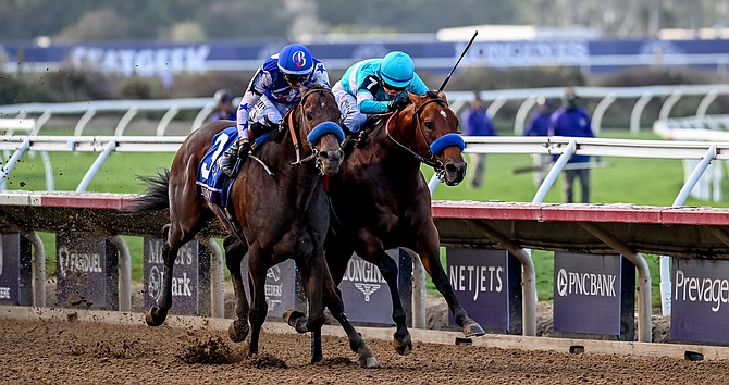 Bob Baffert-trained horses Nysos and Citizen Bull go nose to nose in The Dirt Mile.