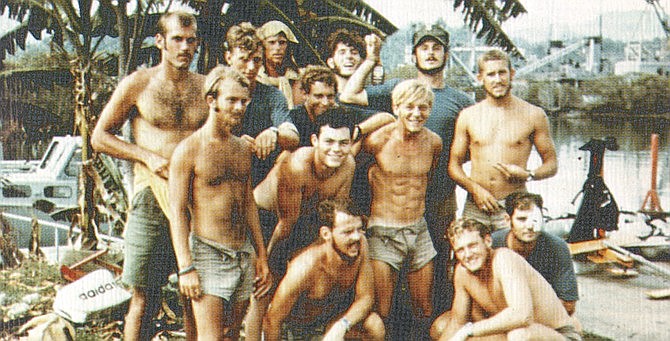 From UDT 12 cruise book, Ventura on far left. SEAL Team One, with roughly the same number of men as UDT 12, had 34 killed during the war. I knew many of them. UDT 12 lost but a single man. 34:1.