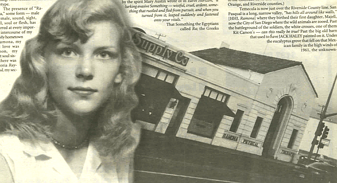The author, Sharon Edens, 14. Out onto Main Street, against the wind, walking it like I used to, in bright light and flying eucalyptus.