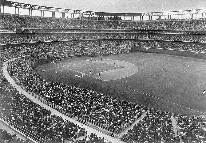 San Diego Stadium, April, 1969. Only 23,370 customers paid their way to witness First Opening Day.