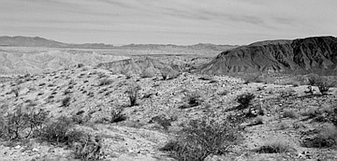 Badlands overlook. Schad: "What some people might regard as 'ugly' I think is just beautiful."