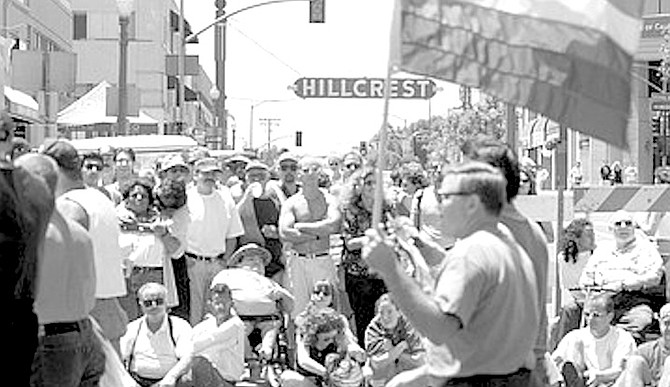 Gay Pride parade, Hillcrest, 1997. "You just party your brains out but by the way, maybe, oh well — I guess this guy tied me up, but, gee, maybe that wasn't so hot."