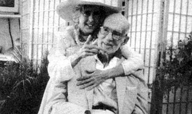 Mary Morgan and Dr. Spock, July 1997. She says Deepak Chopra assured her, “If you’ll bring him to San Diego, I know there’ll be people who will help you take care of him.”