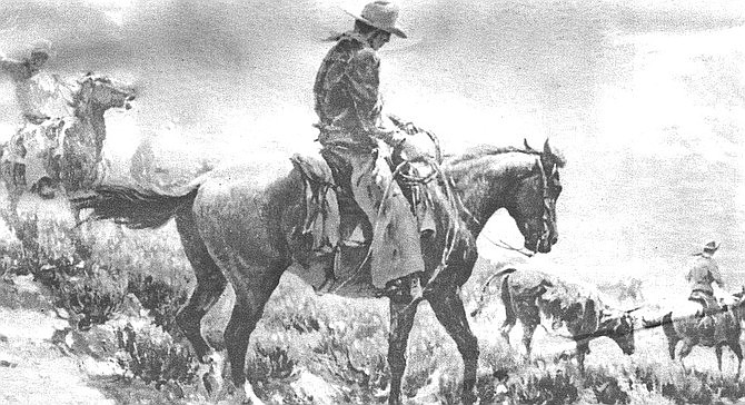 Detail from Salt River Canyon. Wieghorst sold paintings to John Wayne, Roy Rogers, and Gene Autry. Presidents Dwight Eisenhower, Richard Nixon, Gerald Ford, and Ronald Reagan bought his work, and Barry Goldwater wrote the foreword to the only biography written about him.