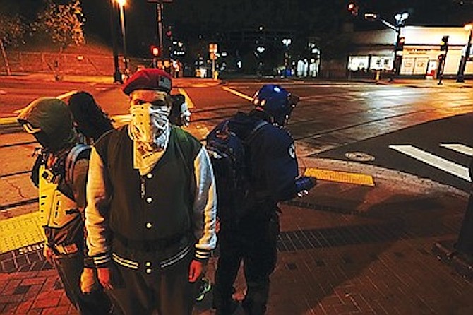 The patrol circles up on the corner of Park and Broadway.
