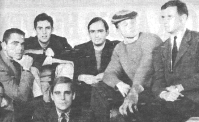 Author at Princeton (third from left). The last time I had intersected with him, he had swept through Princeton in a car sought for repossession, charging clothes and books and jazz records to my accounts.