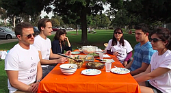 Members of a San Diego vegan social group hold a potluck event in the park and chat about their relationships to the lifestyle.