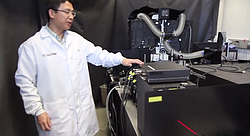 Dr. Shaochen Chen's "homemade" bioprinter in the UCSD laboratory where he works with his team to "print" living tissue.