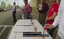Orange Co. Dem vice-chairman attacking recall signature gatherers — "Are you gay?"