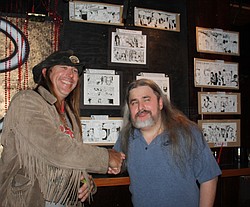 The first Overheard art show in Hillcrest circa 2010, with rarely photographed cartoonist Jay Allen Sanford on the right